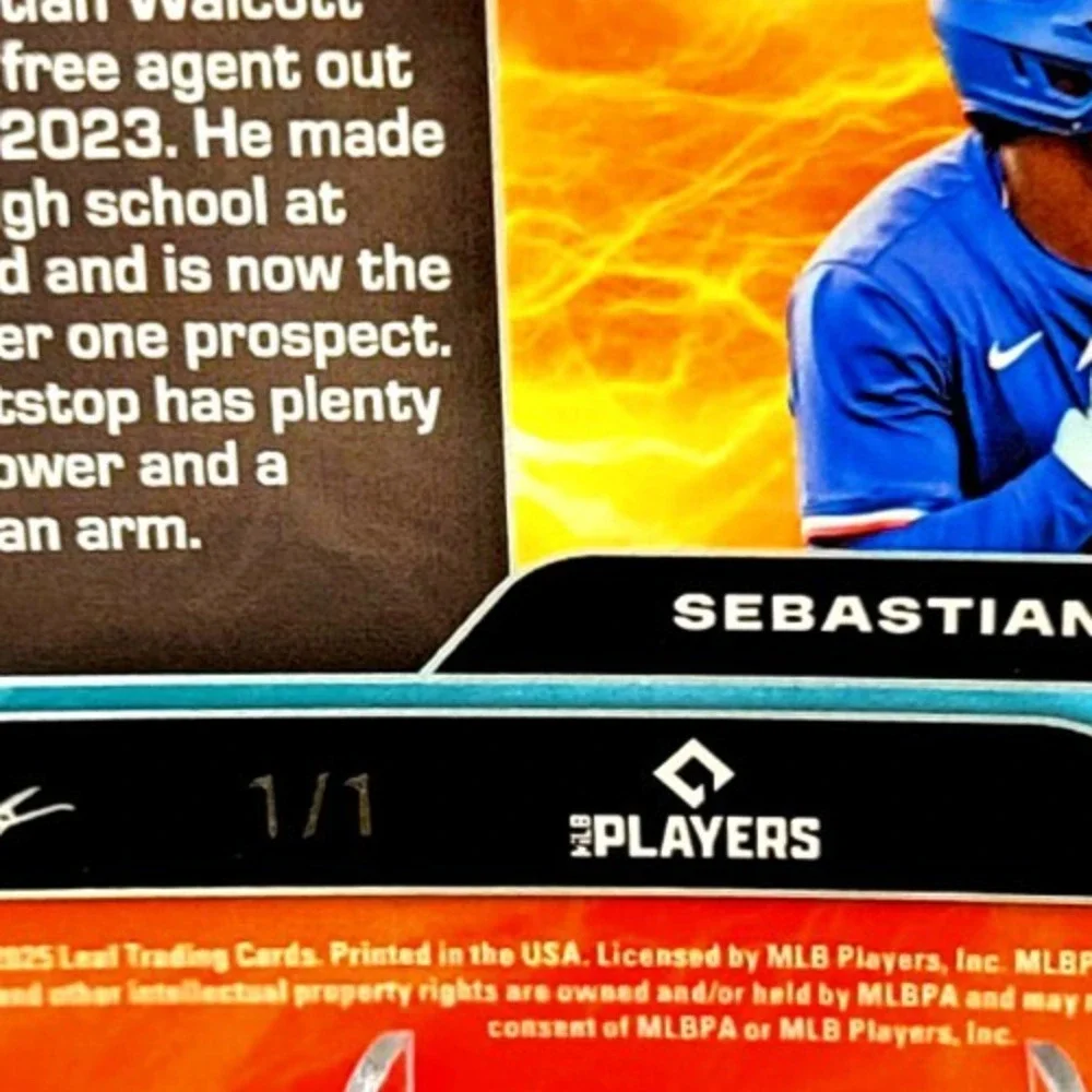 2025 Sebastian Wolcott 1/1 MILB Top 100 Texas Rangers Top Prospect RARE